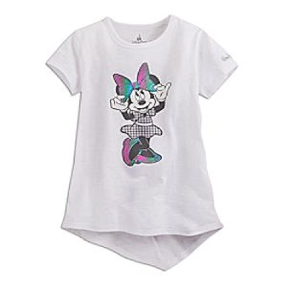 Disney Parks Minnie Mouse Girls Hi-Lo Sequin White T-Shirt XL